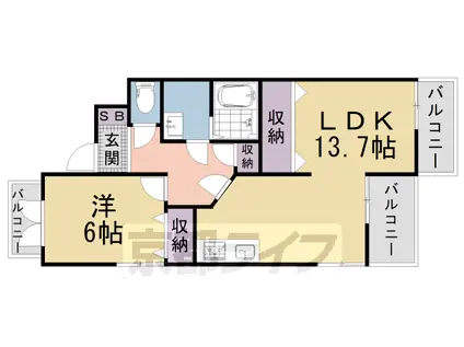 京都市東西線 東野駅(京都) 徒歩14分 3階建 築29年(1LDK/3階)の間取り写真