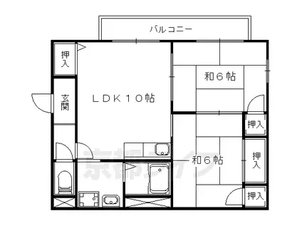 京都市東西線 椥辻駅 徒歩10分 2階建 築31年(2LDK/1階)の間取り写真