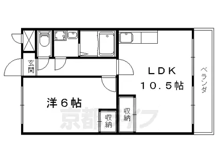 京都市東西線 椥辻駅 徒歩21分 6階建 築46年(1LDK/4階)の間取り写真