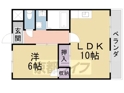 京都市東西線 椥辻駅 徒歩21分 6階建 築46年(1LDK/3階)の間取り写真