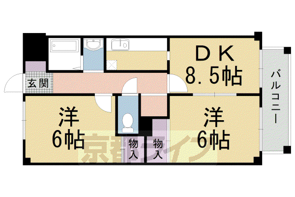 東海道本線 桂川駅(京都) 徒歩5分 6階建 築30年(2LDK/6階)の間取り写真