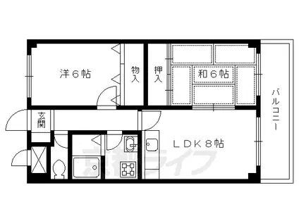 東海道本線 長岡京駅 徒歩27分 4階建 築32年(2LDK/4階)の間取り写真