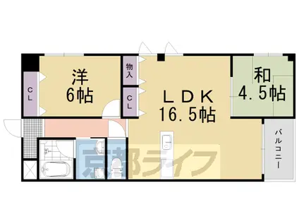 東海道本線 向日町駅 徒歩12分 6階建 築30年(2LDK/5階)の間取り写真