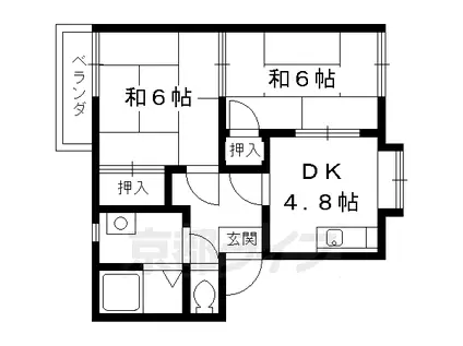 阪急電鉄京都線 西向日駅 徒歩7分 2階建 築41年(2DK/2階)の間取り写真
