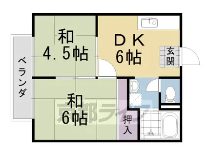 阪急電鉄京都線 東向日駅 徒歩12分 2階建 築37年(2DK/2階)の間取り写真