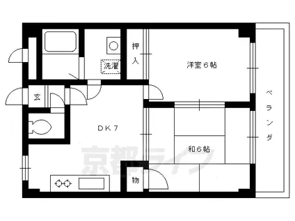 東海道本線 長岡京駅 徒歩5分 4階建 築31年(2DK/2階)の間取り写真
