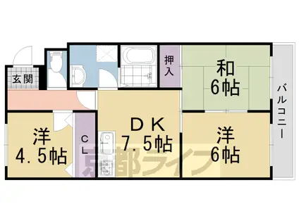 阪急電鉄京都線 洛西口駅 徒歩15分 4階建 築31年(3DK/2階)の間取り写真