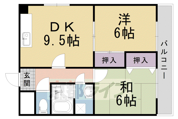 阪急電鉄京都線 洛西口駅 徒歩15分 4階建 築32年(2LDK/2階)の間取り写真