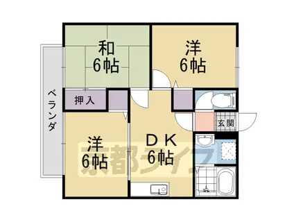 東海道本線 向日町駅 徒歩25分 2階建 築29年(3DK/2階)の間取り写真