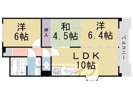 阪急電鉄京都線 長岡天神駅 徒歩5分 3階建 築42年(3LDK/3階)の間取り写真