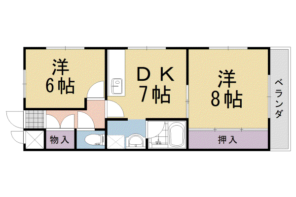 第2ニューシャトー長岡(2DK/3階)の間取り写真