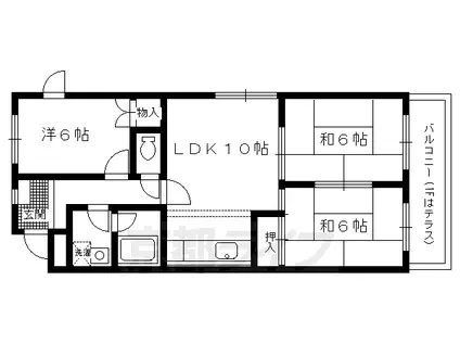 阪急電鉄京都線 西山天王山駅 徒歩13分 3階建 築43年(3LDK/2階)の間取り写真