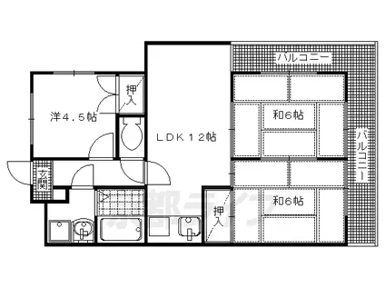 阪急電鉄京都線 西山天王山駅 徒歩13分 3階建 築43年(3LDK/3階)の間取り写真