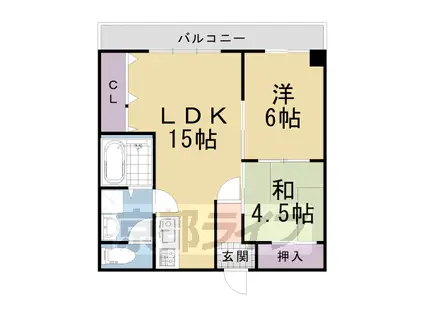 阪急電鉄京都線 長岡天神駅 徒歩15分 3階建 築37年(2LDK/2階)の間取り写真