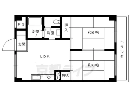 東海道本線 長岡京駅 徒歩3分 3階建 築44年(2LDK/3階)の間取り写真