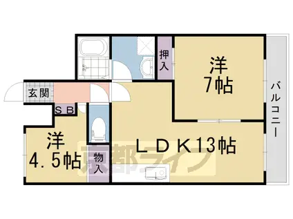 阪急電鉄京都線 西向日駅 徒歩15分 4階建 築38年(2LDK/3階)の間取り写真