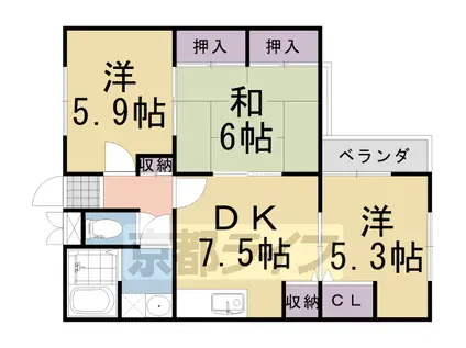 東海道本線 向日町駅 徒歩3分 3階建 築31年(3DK/3階)の間取り写真