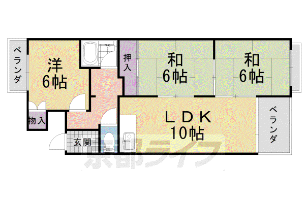 東海道本線 向日町駅 徒歩18分 3階建 築42年(3LDK/3階)の間取り写真