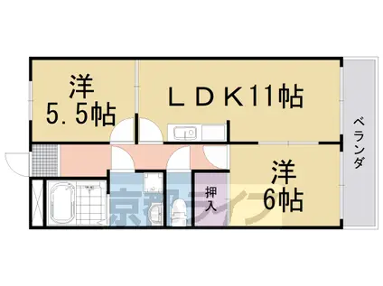 東海道本線 桂川駅(京都) 徒歩2分 5階建 築32年(2LDK/1階)の間取り写真