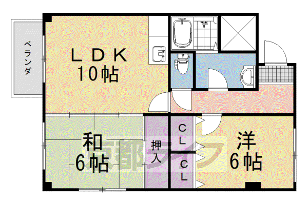 東海道本線 桂川駅(京都) 徒歩13分 6階建 築37年(2LDK/5階)の間取り写真