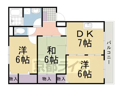 東海道本線 長岡京駅 徒歩37分 4階建 築29年(3DK/1階)の間取り写真