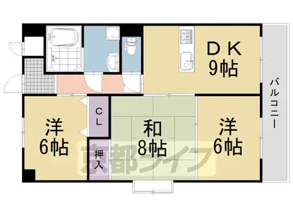 阪急電鉄京都線 西向日駅 徒歩15分 4階建 築28年(3LDK/3階)の間取り写真