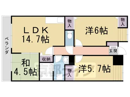 東海道本線 桂川駅(京都) 徒歩5分 4階建 築28年(3LDK/2階)の間取り写真