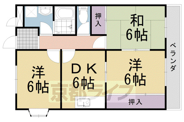 東海道本線 長岡京駅 徒歩38分 3階建 築28年(3DK/3階)の間取り写真