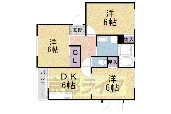 阪急電鉄京都線 長岡天神駅 徒歩20分 2階建 築30年(3DK/2階)の間取り写真