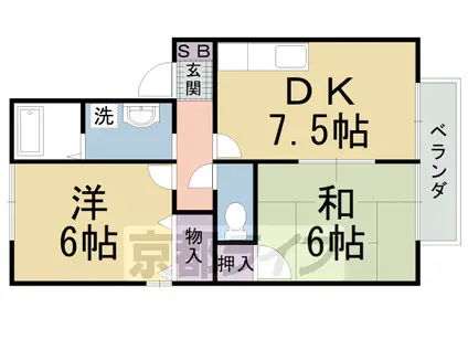 東海道本線 桂川駅(京都) 徒歩5分 2階建 築25年(2DK/2階)の間取り写真