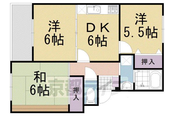 阪急電鉄京都線 東向日駅 徒歩5分 3階建 築33年(3DK/3階)の間取り写真
