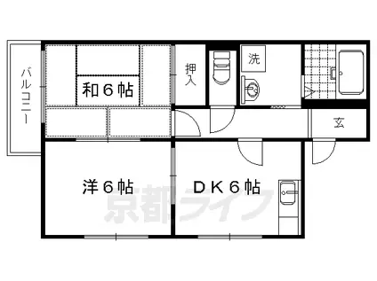 阪急電鉄京都線 西向日駅 徒歩10分 2階建 築38年(2DK/1階)の間取り写真