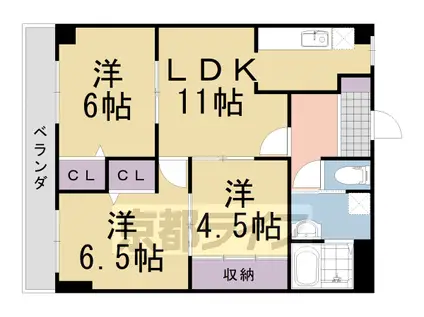 東海道本線 桂川駅(京都) 徒歩7分 4階建 築27年(3LDK/3階)の間取り写真
