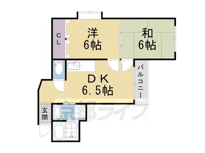 東海道本線 桂川駅(京都) 徒歩11分 5階建 築35年(2DK/2階)の間取り写真