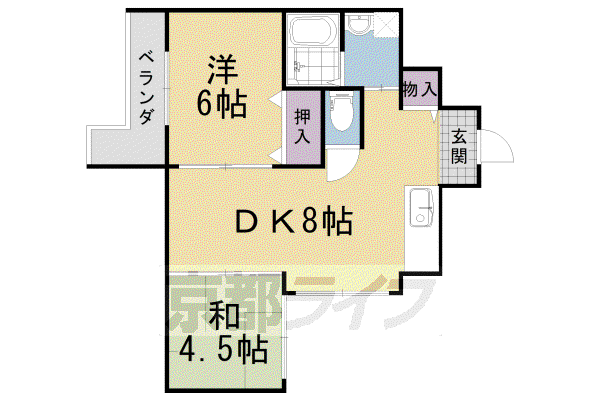 東海道本線 桂川駅(京都) 徒歩11分 5階建 築36年(2LDK/5階)の間取り写真
