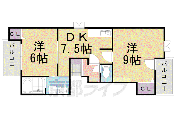東海道本線 向日町駅 徒歩38分 2階建 築27年(2DK/2階)の間取り写真