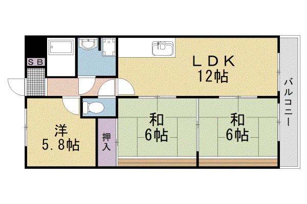 グリーンヒル天神(3LDK/2階)の間取り写真