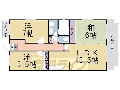 東海道本線 向日町駅 徒歩9分 3階建 築26年(3LDK/3階)の間取り写真