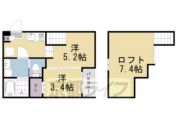 東海道本線 桂川駅(京都) 徒歩7分 2階建 築2年(2K/2階)の間取り写真