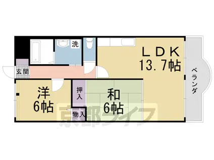 東海道本線 桂川駅(京都) 徒歩7分 7階建 築26年(2LDK/2階)の間取り写真