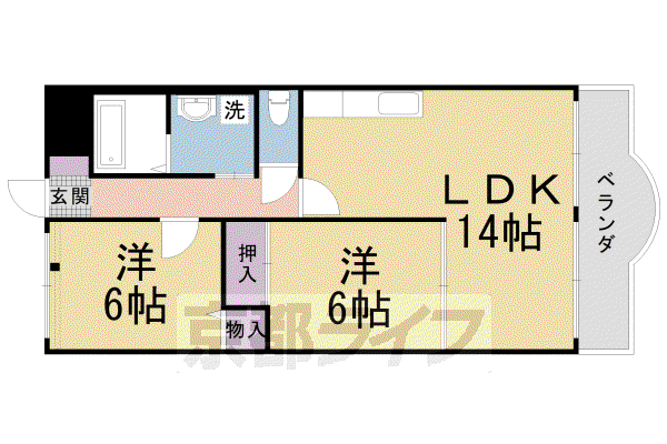 東海道本線 桂川駅(京都) 徒歩7分 7階建 築26年(2LDK/4階)の間取り写真