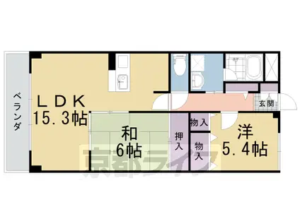 東海道本線 向日町駅 徒歩14分 3階建 築26年(2LDK/2階)の間取り写真