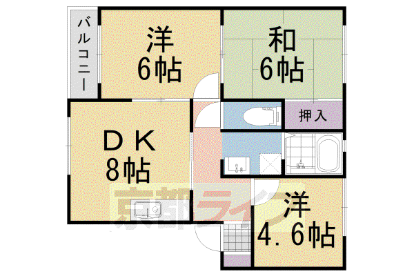 東海道本線 長岡京駅 徒歩9分 2階建 築29年(3LDK/1階)の間取り写真