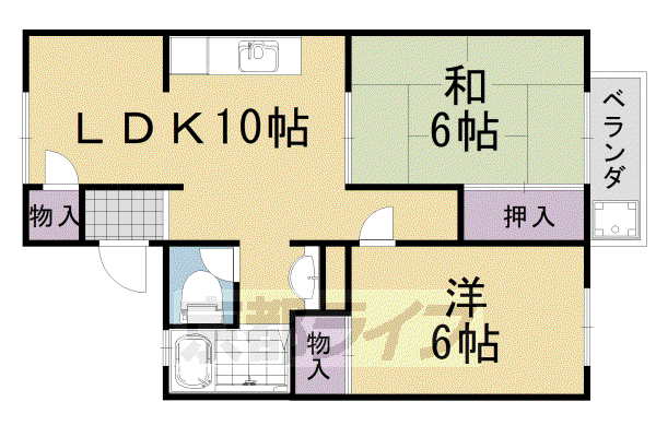 阪急電鉄京都線 大山崎駅 徒歩13分 2階建 築43年(2LDK/2階)の間取り写真