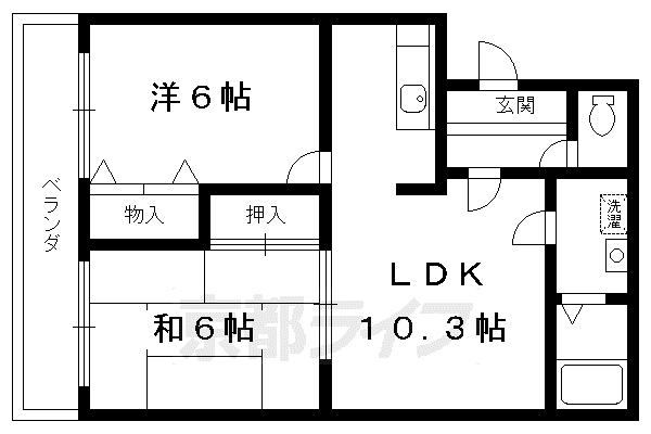 阪急電鉄京都線 長岡天神駅 徒歩10分 4階建 築25年(2LDK/4階)の間取り写真