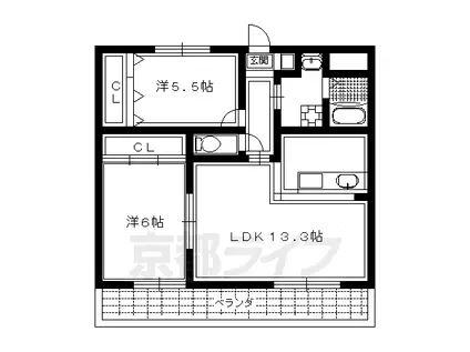 阪急電鉄京都線 西向日駅 徒歩17分 3階建 築24年(2LDK/2階)の間取り写真