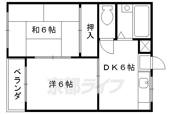 阪急電鉄京都線 西山天王山駅 徒歩3分 3階建 築42年(2DK/2階)の間取り写真