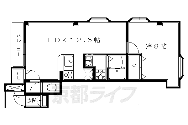 阪急電鉄京都線 長岡天神駅 徒歩27分 3階建 築32年(1LDK/3階)の間取り写真