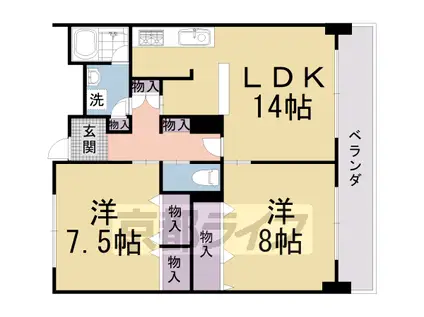 東海道本線 桂川駅(京都) 徒歩12分 7階建 築23年(2LDK/4階)の間取り写真