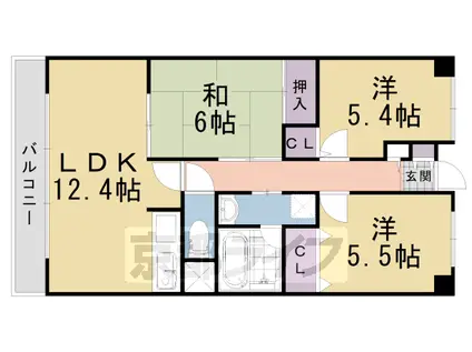 東海道本線 向日町駅 徒歩20分 6階建 築23年(3LDK/4階)の間取り写真